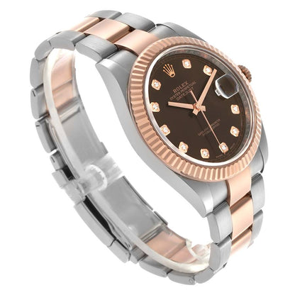 Rolex Datejust 41 Steel Rose Gold Chocolate Diamond Dial Mens Watch 126331 41mm