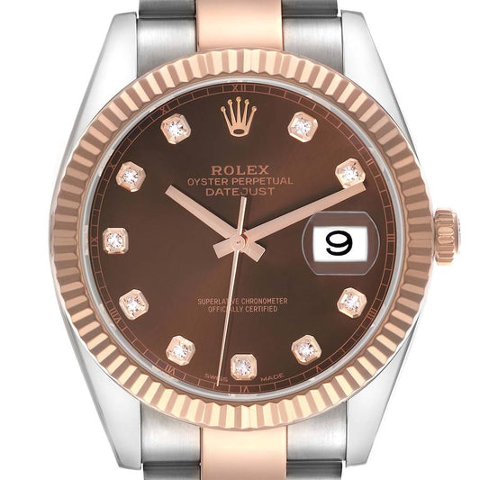Rolex Datejust 41 Steel Rose Gold Chocolate Diamond Dial Mens Watch 126331 41mm