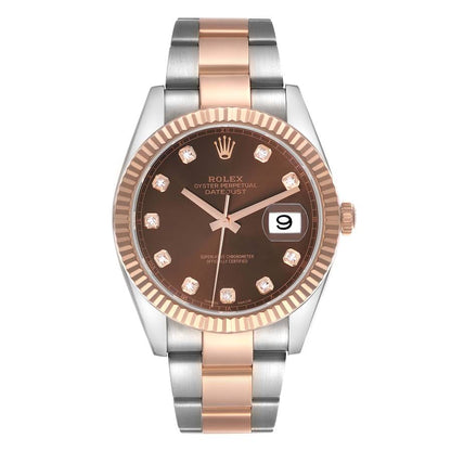 Rolex Datejust 41 Steel Rose Gold Chocolate Diamond Dial Mens Watch 126331 41mm