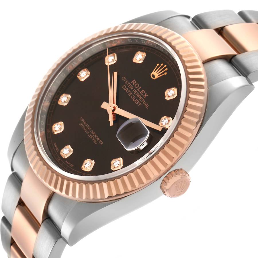 Rolex Datejust 41 Steel Rose Gold Chocolate Diamond Dial Mens Watch 126331 41mm