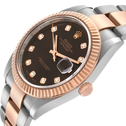 Rolex Datejust 41 Steel Rose Gold Chocolate Diamond Dial Mens Watch 126331 41mm
