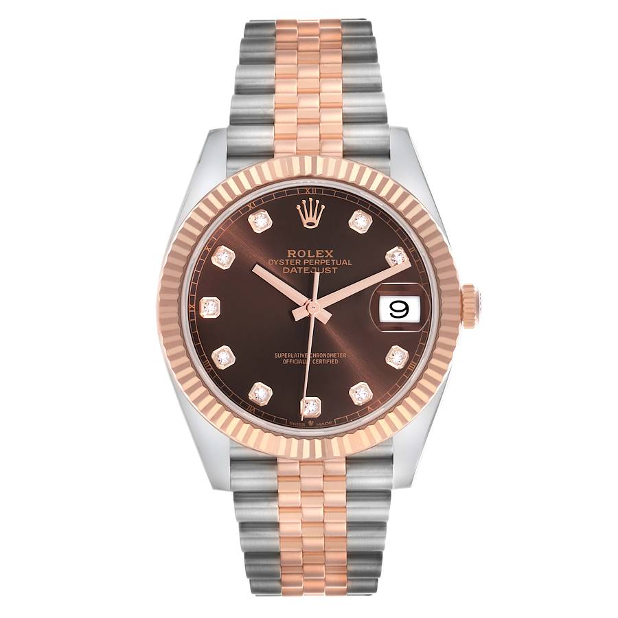 Rolex Datejust 41 Steel Rose Gold Chocolate Diamond Dial Mens Watch 126331 41mm
