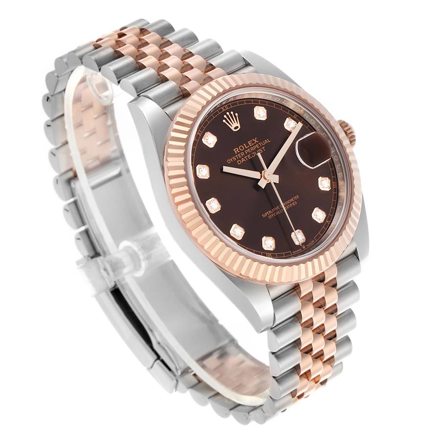 Rolex Datejust 41 Steel Rose Gold Chocolate Diamond Dial Mens Watch 126331 41mm
