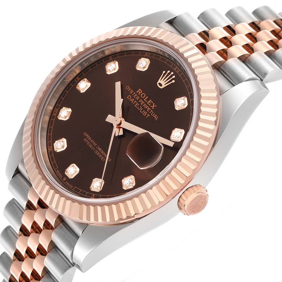 Rolex Datejust 41 Steel Rose Gold Chocolate Diamond Dial Mens Watch 126331 41mm