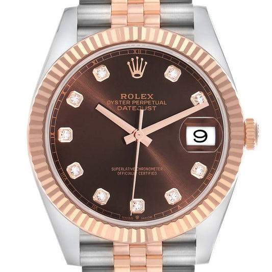 Rolex Datejust 41 Steel Rose Gold Chocolate Diamond Dial Mens Watch 126331 41mm