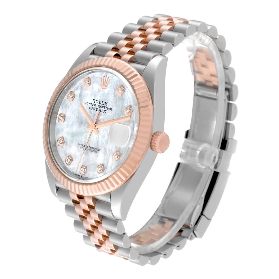 Rolex Datejust 41 Steel Rose Gold Mother Of Pearl Diamond Dial Mens Watch 126331 41mm