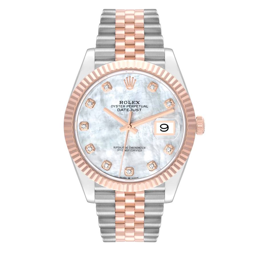 Rolex Datejust 41 Steel Rose Gold Mother Of Pearl Diamond Dial Mens Watch 126331 41mm