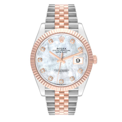 Rolex Datejust 41 Steel Rose Gold Mother Of Pearl Diamond Dial Mens Watch 126331 41mm