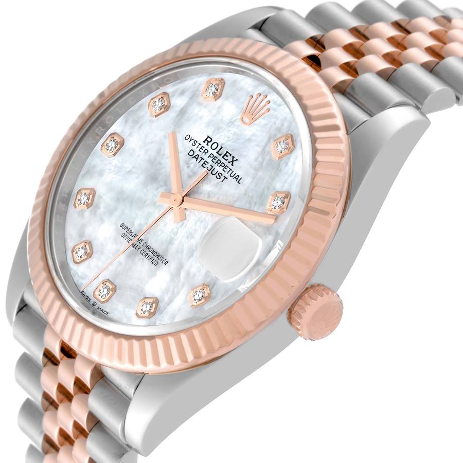 Rolex Datejust 41 Steel Rose Gold Mother Of Pearl Diamond Dial Mens Watch 126331 41mm