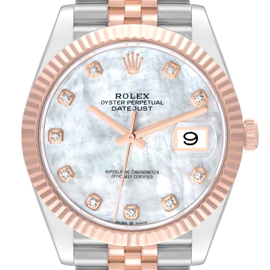 Rolex Datejust 41 Steel Rose Gold Mother Of Pearl Diamond Dial Mens Watch 126331 41mm