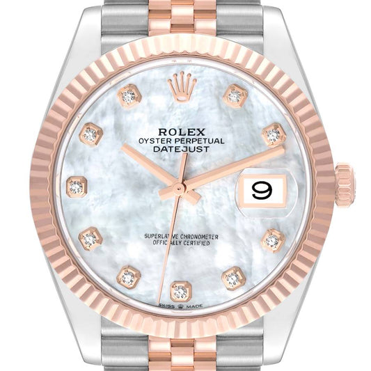 Rolex Datejust 41 Steel Rose Gold Mother Of Pearl Diamond Dial Mens Watch 126331 41mm