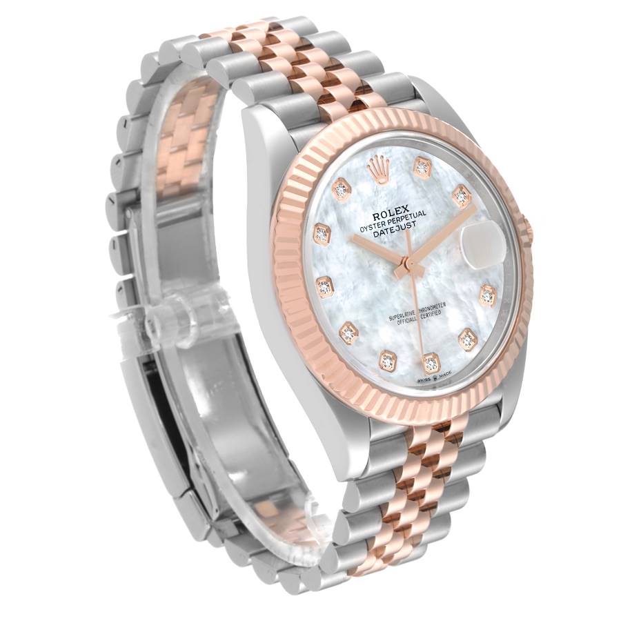 Rolex Datejust 41 Steel Rose Gold Mother Of Pearl Diamond Dial Mens Watch 126331 41mm