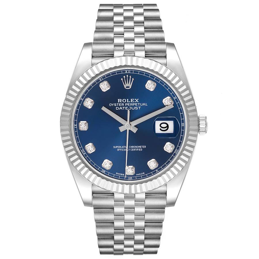 Rolex Datejust 41 Steel White Gold Blue Diamond Mens Watch 126334 41mm