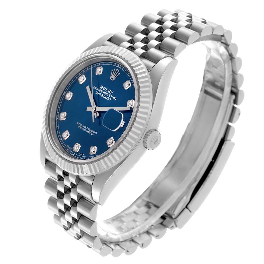 Rolex Datejust 41 Steel White Gold Blue Diamond Mens Watch 126334 41mm