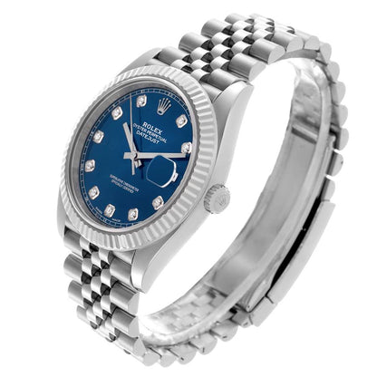 Rolex Datejust 41 Steel White Gold Blue Diamond Mens Watch 126334 41mm
