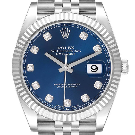 Rolex Datejust 41 Steel White Gold Blue Diamond Mens Watch 126334 41mm