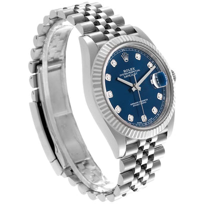 Rolex Datejust 41 Steel White Gold Blue Diamond Mens Watch 126334 41mm