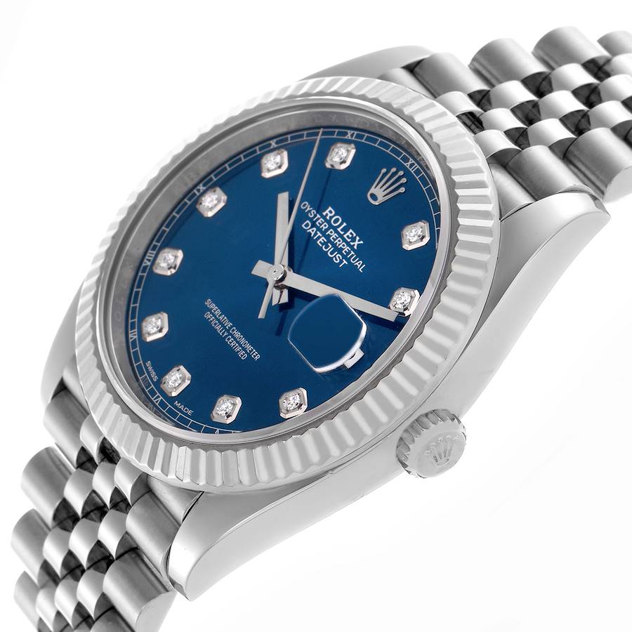 Rolex Datejust 41 Steel White Gold Blue Diamond Mens Watch 126334 41mm