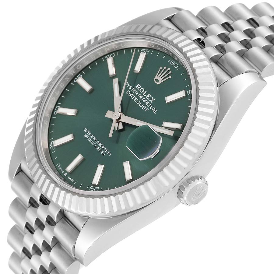 Rolex Datejust 41 Steel White Gold Mint Green Dial Mens Watch 126334 41mm