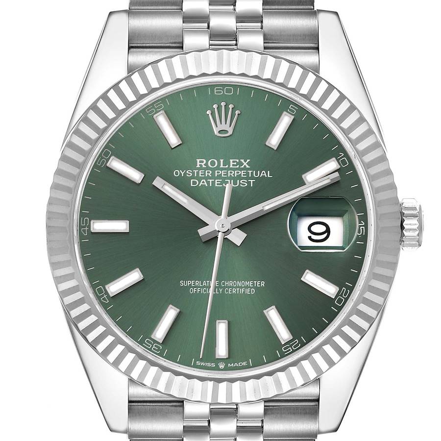 Rolex Datejust 41 Steel White Gold Mint Green Dial Mens Watch 126334 41mm