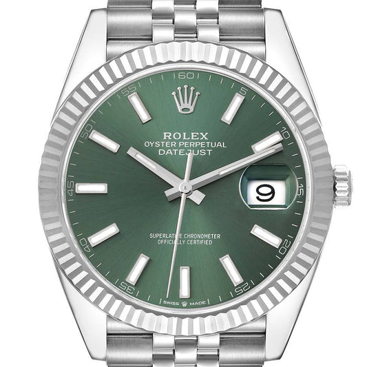 Rolex Datejust 41 Steel White Gold Mint Green Dial Mens Watch 126334 41mm