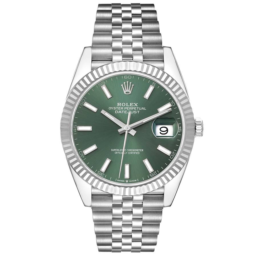 Rolex Datejust 41 Steel White Gold Mint Green Dial Mens Watch 126334 41mm