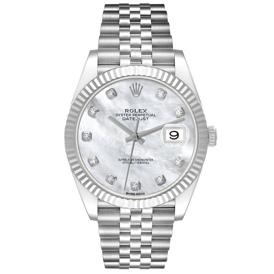 Rolex Datejust 41 Steel White Gold Mother Of Pearl Diamond Dial Mens Watch 126334 41mm