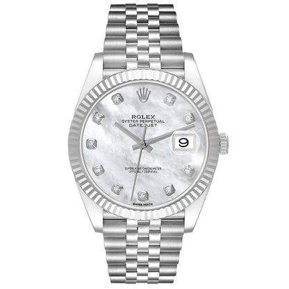 Rolex Datejust 41 Steel White Gold Mother Of Pearl Diamond Dial Mens Watch 126334 41mm