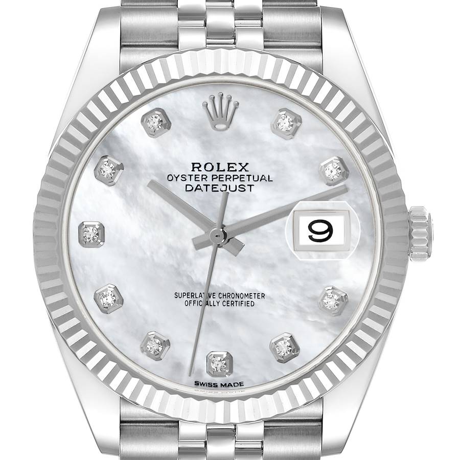 Rolex Datejust 41 Steel White Gold Mother Of Pearl Diamond Dial Mens Watch 126334 41mm