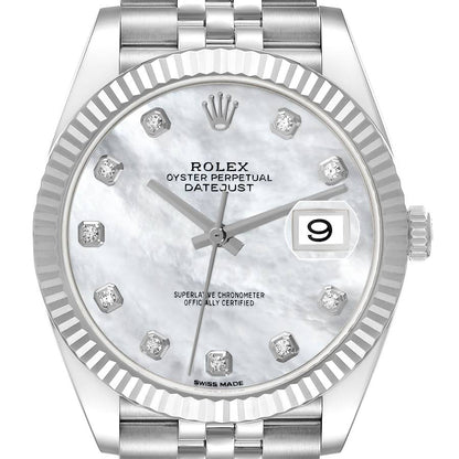 Rolex Datejust 41 Steel White Gold Mother Of Pearl Diamond Dial Mens Watch 126334 41mm