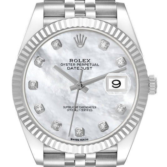 Rolex Datejust 41 Steel White Gold Mother Of Pearl Diamond Dial Mens Watch 126334 41mm