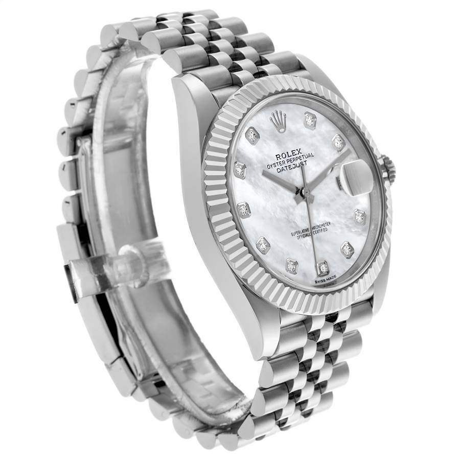 Rolex Datejust 41 Steel White Gold Mother Of Pearl Diamond Dial Mens Watch 126334 41mm