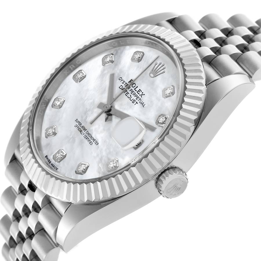 Rolex Datejust 41 Steel White Gold Mother Of Pearl Diamond Dial Mens Watch 126334 41mm