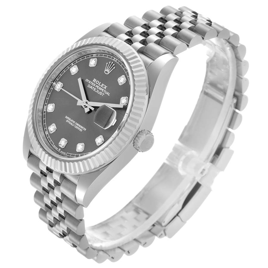 Rolex Datejust 41 Steel White Gold Slate Diamond Dial Mens Watch 126334 41mm