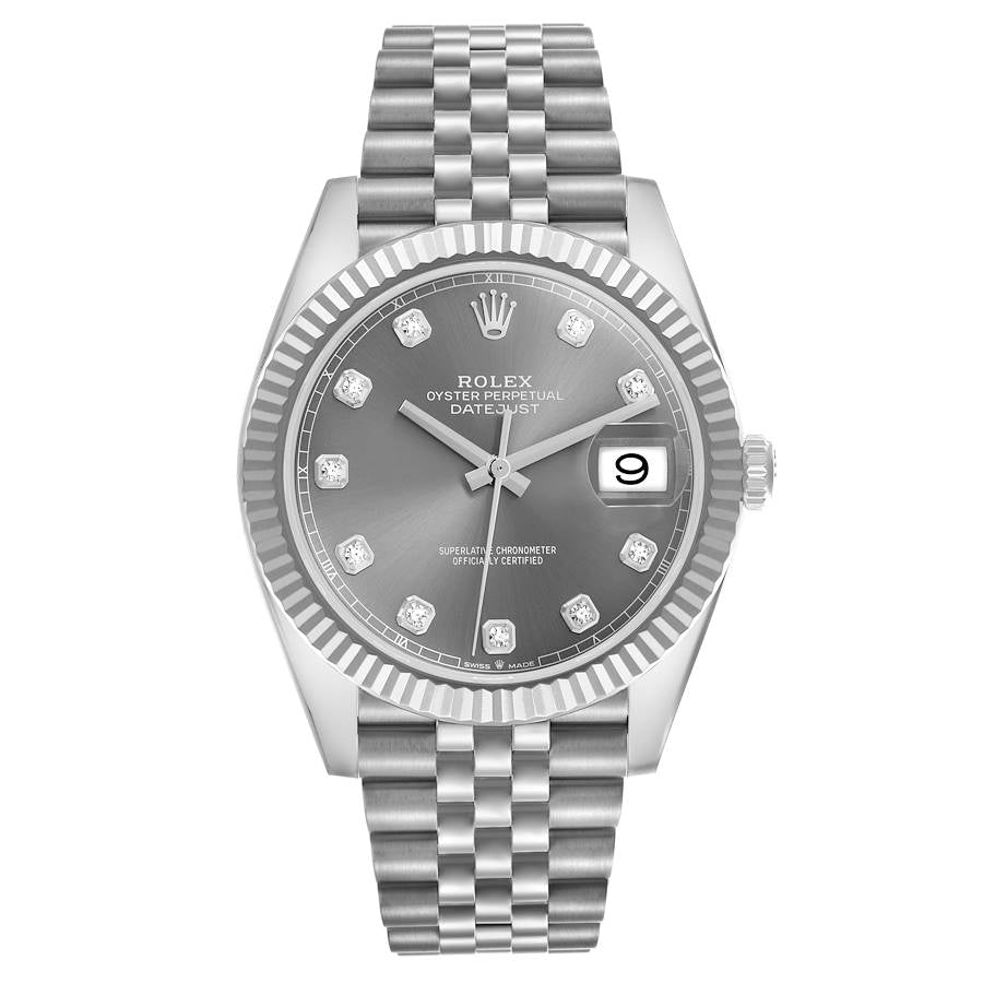 Rolex Datejust 41 Steel White Gold Slate Diamond Dial Mens Watch 126334 41mm