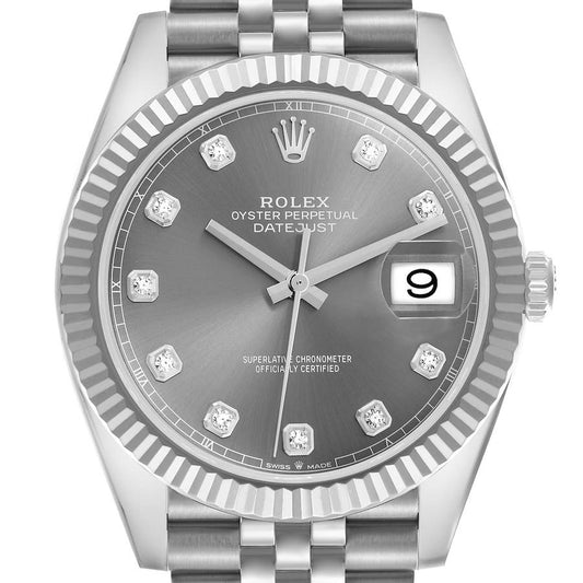 Rolex Datejust 41 Steel White Gold Slate Diamond Dial Mens Watch 126334 41mm