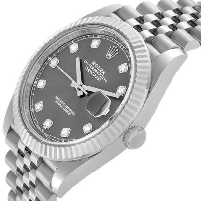 Rolex Datejust 41 Steel White Gold Slate Diamond Dial Mens Watch 126334 41mm
