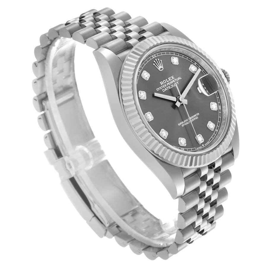 Rolex Datejust 41 Steel White Gold Slate Diamond Dial Mens Watch 126334 41mm