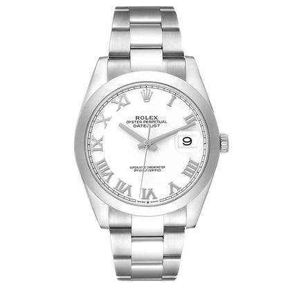 Rolex Datejust 41 White Roman Dial Steel Mens Watch 126300 41mm