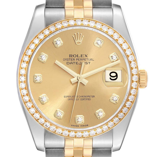 Rolex Datejust Champagne Dial Steel Yellow Gold Diamond Men's Watch 116243 36mm
