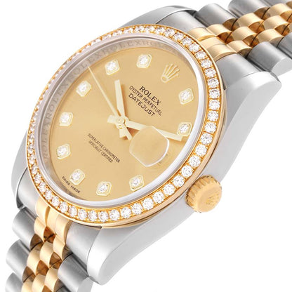Rolex Datejust Champagne Dial Steel Yellow Gold Diamond Men's Watch 116243 36mm