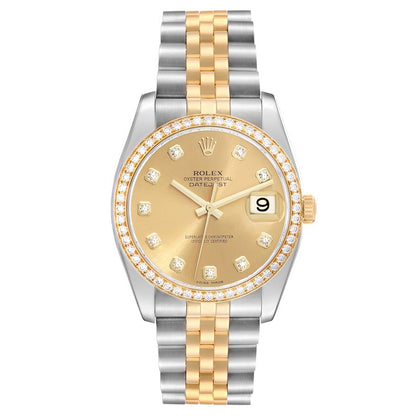 Rolex Datejust Champagne Dial Steel Yellow Gold Diamond Men's Watch 116243 36mm