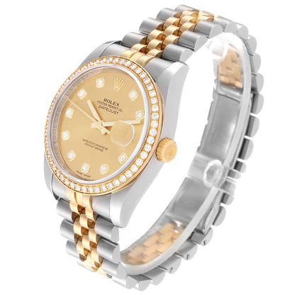 Rolex Datejust Champagne Dial Steel Yellow Gold Diamond Men's Watch 116243 36mm