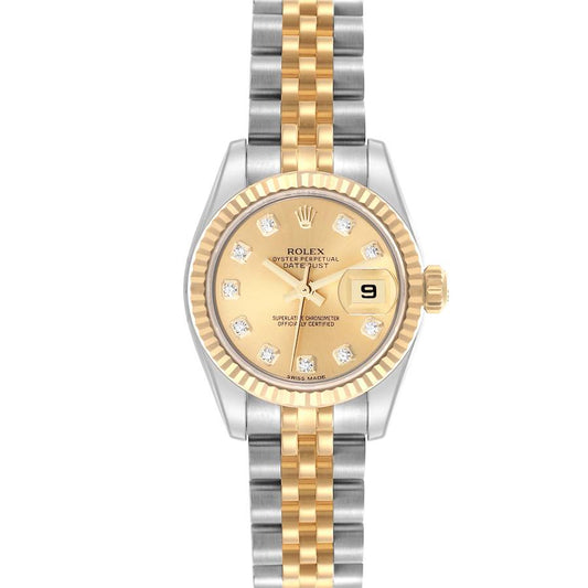 Rolex Datejust 26 Diamond Dial Steel Yellow Gold Ladies Watch 179173 26mm