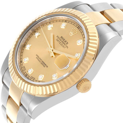 Rolex Datejust II 41 Steel Yellow Gold Diamond Dial Mens Watch 116333 41mm