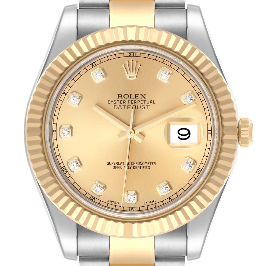 Rolex Datejust II 41 Steel Yellow Gold Diamond Dial Mens Watch 116333 41mm