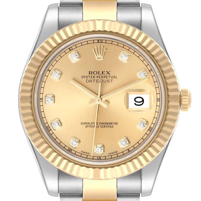 Rolex Datejust II 41 Steel Yellow Gold Diamond Dial Mens Watch 116333 41mm