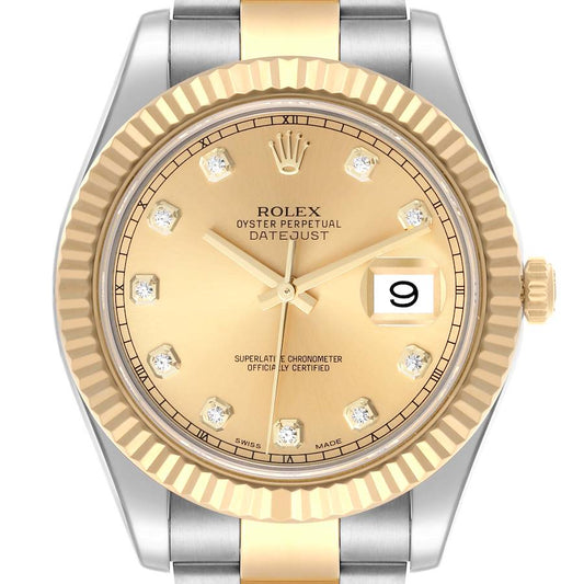 Rolex Datejust II 41 Steel Yellow Gold Diamond Dial Mens Watch 116333 41mm