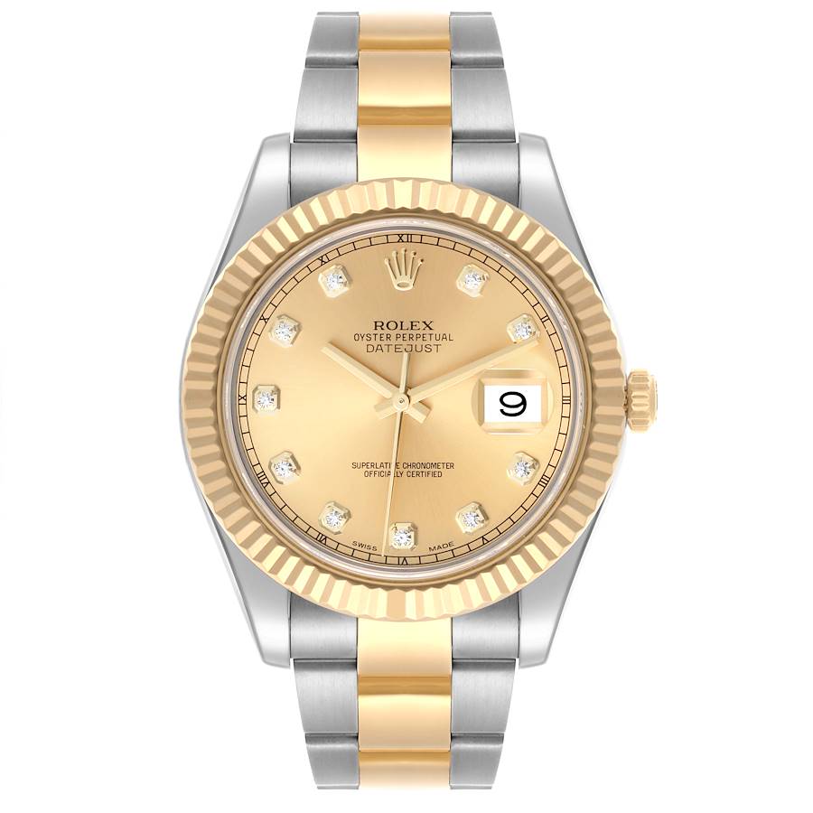 Rolex Datejust II 41 Steel Yellow Gold Diamond Dial Mens Watch 116333 41mm