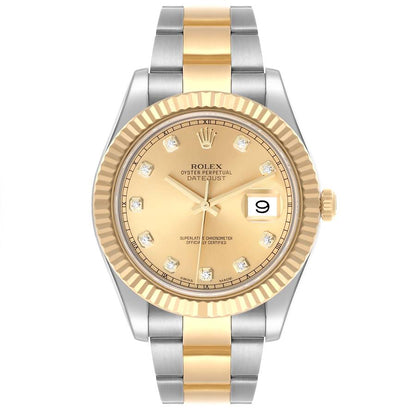 Rolex Datejust II 41 Steel Yellow Gold Diamond Dial Mens Watch 116333 41mm